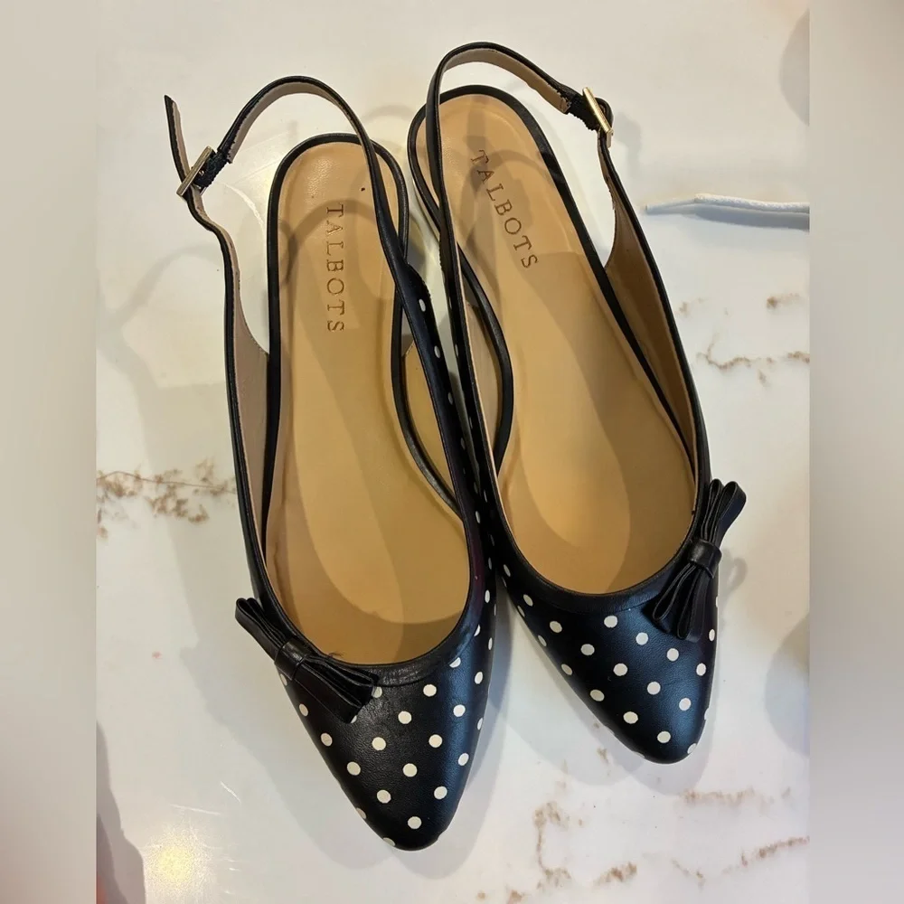 Talbots black and white polka dot ankle strap heels size 7.5 new